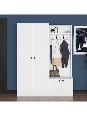 Rani EA151 Modern Portmanto Raflı Askılı Ayakkabılık Vestiyer Beyaz