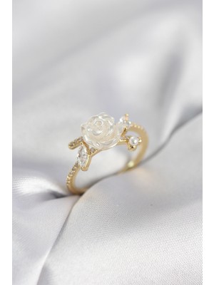 Nuveden Ieg™ Gold Renk Gül Model Zirkon Taşlı Kadın Yüzük NVDN-RSBJT34