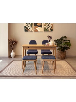 Rabi Miora Mini Açılır Mutfak Masa Takımı Karina Meşe Lacivert (1 Masa+2 Sandalye +2 Tabure)