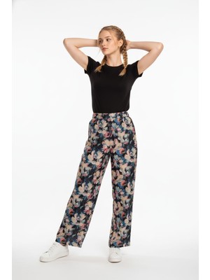 Kadın Bol Paça Beli Lastikli Özel Dikim Renkli Pantolon