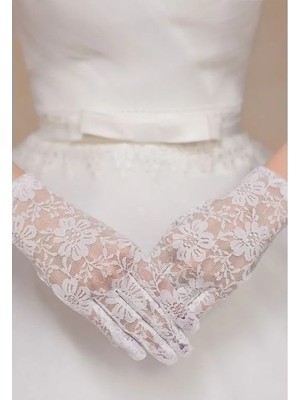 Sylar Beyaz Renk Kısa Dantelli Eldiven