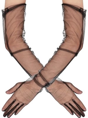 Sylar Uzun Boy Likralı Siyah Renk Yetişkin Mega Tül Eldiven 53 cm