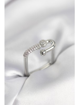 Nuveden Ieg™ Gümüş Renk Zirkon Taşlı Tifani Model Kare Kadın Yüzük NVDN-RSBJT34