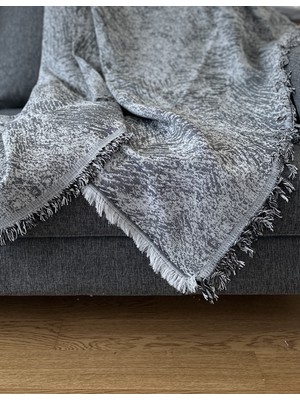İlmeki Jakarli Koltuk Örtüsü 170X210 cm – Modern Dokuma Tasarım -Siyah Renk