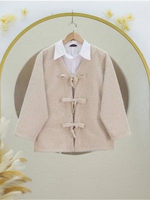 Queene Dreams Önü Bağlamalı Kırçıllı Kaşe Ceket -Bej