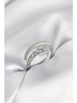 Nuveden Ieg™ Gümüş Renk Zirkon Taşlı Sarmal Kadın Yüzük NVDN-RSBJT34