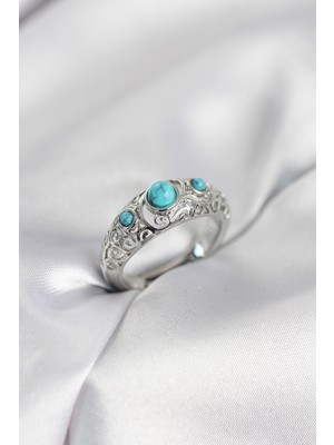Marsilyan Vintage Model Mavi Taşlı Gümüş Renk Kadın Yüzük