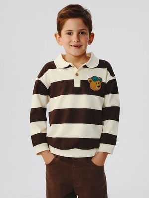 Lcw Bej Polo Yaka Çizgili Erkek Çocuk Sweatshirt