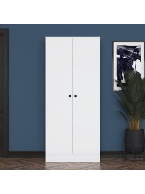 Rani EA148 Modern Portmanto 2 Kapaklı Raflı Ayakkabılık Vestiyer Beyaz