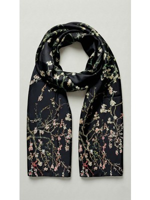 Ege Fular Şal Van Gogh Şal Badem Çiçekleri Desenli - 190X65 cm - %100 Saf Ipek Tasarım Şal