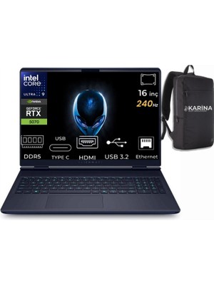Dell Alienware 16X Aurora Intel Core Ultra 9-275HX AC16251-CU932157W-K07 32GB 4tb RTX5070 8gb W11HOME 16 Inç 2k Wqxga 240Hz 3ms Wva Taşınabilir Bilgisayar
