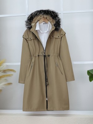 Queene Dreams Çıkma Kapşonlu Yıldız Metal Detaylı Kaban  -Taş