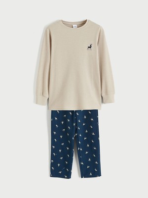 Lcw Bej Bisiklet Yaka Baskılı Erkek Çocuk Pijama Takım