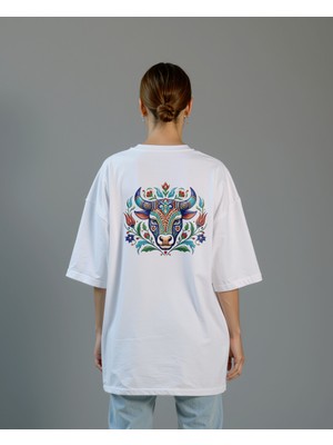 Base Art Tasarım Tişört Boğa Burcu Oversize Unisex