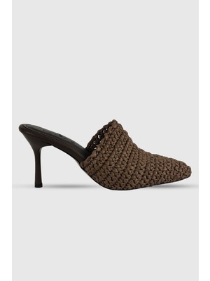 Berry Kahve Örgü Kadın Ince Topuklu Terlik