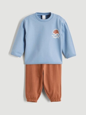 LC Waikiki Mavi Baskılı Erkek Bebek Sweatshirt ve Eşofman Takım  (S6)