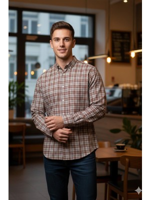 Tarz Cool Erkek Ekose Slim Fit Gömlek Uzun Kollu Pamuklu Günlük & Casual Şık Gömlek