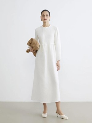 LC Waikiki Bisiklet Yaka Balon Kollu Müslin Elbise  (S6)