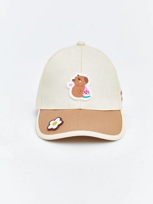 LC Waikiki Bej Hayvan Nakışlı Kız Bebek Kep Şapka  (S6)