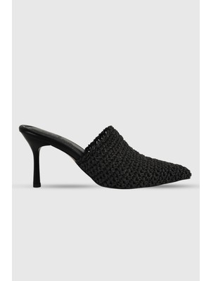Berry Siyah Örgü Kadın Ince Topuklu Terlik