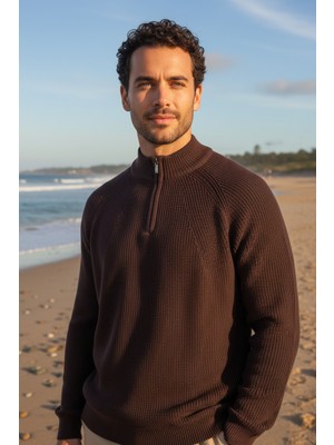 Mandala Tekstil Erkek Yarım Fermuarlı Kalın Rahat Kalıp Triko Kazak