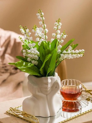 Beyaz Yüz Baskılı Seramik Vazo 13 cm  (S6)