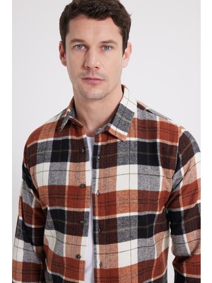 Tudors Erkek Slim Fit Dar Kesim Kareli Kışlık Oduncu Gömlek