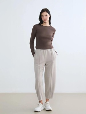 LC Waikiki Gri Havuç Kesim Kadın Pileli Pantolon  (S6)