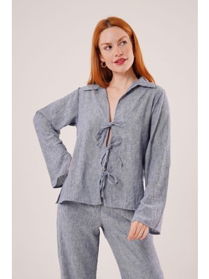 Queene Dreams Ön Bağlama Detaylı Pantolon ve Gömlek Ikili Takım