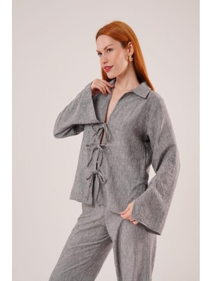 Queene Dreams Ön Bağlama Detaylı Pantolon ve Gömlek Ikili Takım