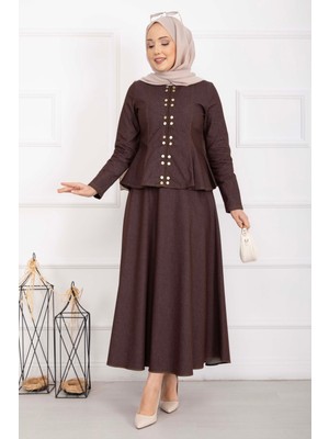 Gold Çıtçıtlı Tensel Kot Ikili Takım Kahve