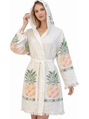 Emillie %100 Pamuk Müslin Bornoz Ananas – Nefes Alabilen, Ultra Hafif, Hızlı Kuruyan Yazlık Bornoz