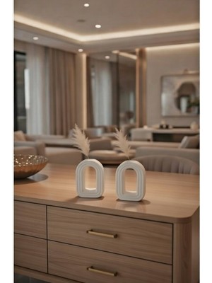 Safir Design Modern Kemer Tasarım 2'li Vazo Seti, Mat Beyaz Arch Vazo ve Doğal Pampas Otu Hediyeli