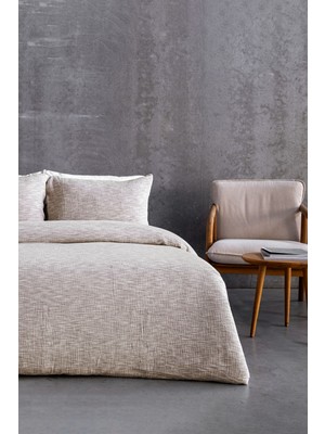 Barine Fog Özel Boyamalı Çift Kişilik Pamuk Müslin Nevresim Seti Bej