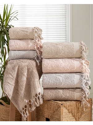 Hazangülü Collection Buldan Üretimi Çeyizlik Lüks Jakarlı Rodos 4'lü El/yüz Havlusu I 50X90
