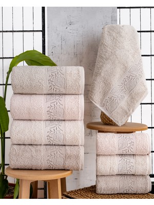 Hazangülü Collection Buldan Üretimi Çeyizlik Lüks Jakarlı Flora 4'lü Banyo Havlusu I 70X140