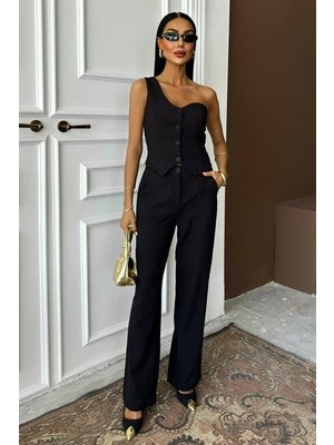 Queene Dreams Tek Omuz Büstiyer Plazzo Pantolon Viscon Takım 10159
