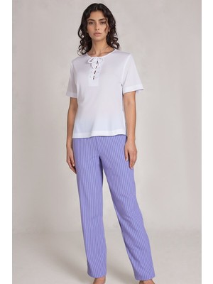 Kom Stripe Kısa Kollu Pijama Takımı