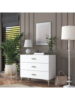 Rani BE107 Şifonyer 3 Çekmeceli Ayaklı Yatak Odası Beyaz