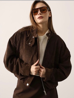 Essenza Fitilli Kadife Bomber Ceket - Kahve