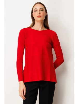 On Fashion Kadın Yanı Fermuarlı Kırmızı Kazak 65318