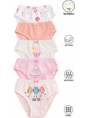 Özkan 41603 5'li Paket Kız Çocuk Karışık Renkli Desenli Pamuklu Yumuşak Slip Külot
