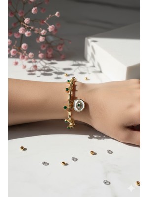 Jewerly Charm'lı Bileklik Zirkon Taşlı Gold Çelik Kadın Bileklik