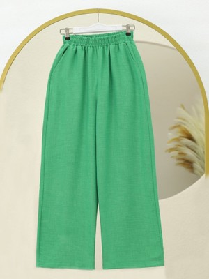 Queene Dreams Beli Lastikli Çift Cepli Salaş Pantolon -Yeşil