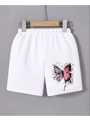 Queene Dreams Beli Lastikli Baskılı Mini Şort - Beyaz