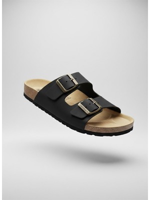 Lumberjack Mendy Erkek Siyah Nubuk Tokalı Hakiki Deri Terlik