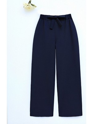 Queene Dreams Duble Kumaş Beli Kuşaklı Bol Paça Pantolon -Laci