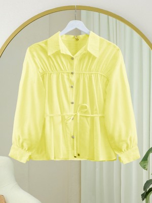 Queene Dreams Robadan Büzgülü Beli Bağcıklı Gömlek -Sarı