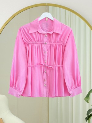 Queene Dreams Robadan Büzgülü Beli Bağcıklı Gömlek -Pembe