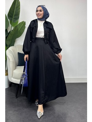 Tesettür Diyarı Kadın Lizza Kumaş Cepli Ikili Takım-Siyah
